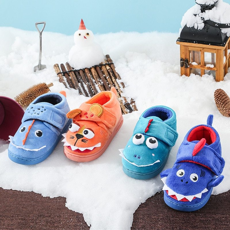 Cute Children's Home Plus Velvet Non-slip Bag Heel Slippers
