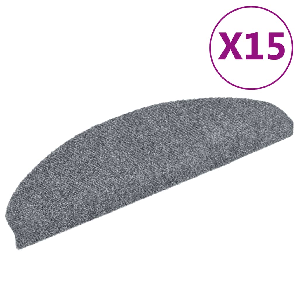 15-piece self-adhesive stair mats, needle felt, 65x21x4cm, light grey