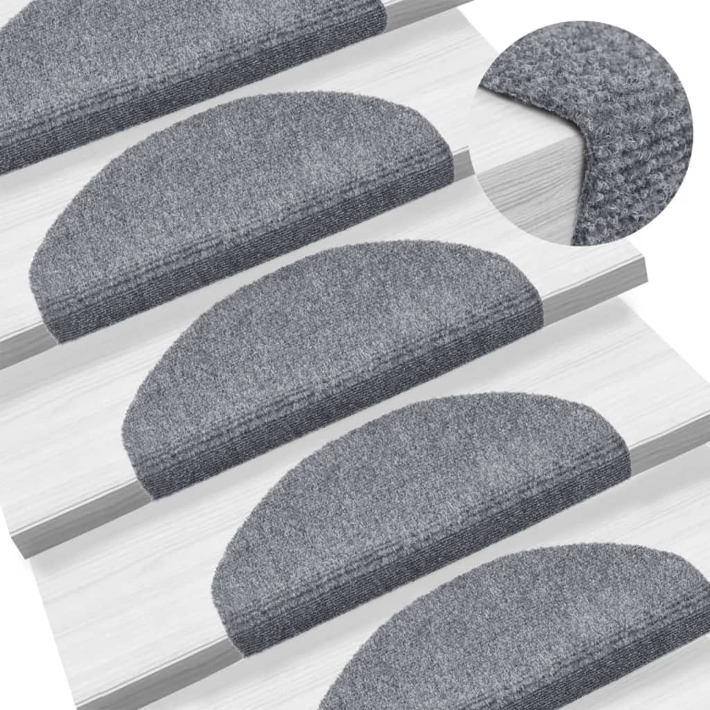 15-piece self-adhesive stair mats, needle felt, 65x21x4cm, light grey