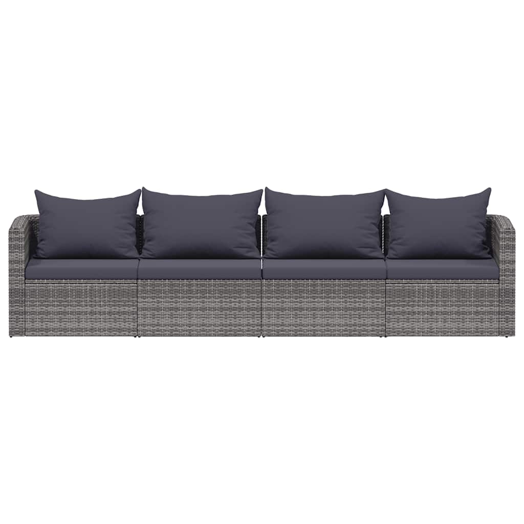 4-tlg. Garten-Sofagarnitur mit Kissen Grau Poly Rattan