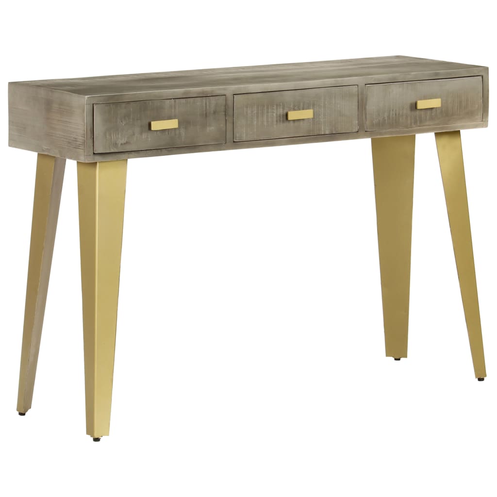 Console table grey with brass 110 x 35 x 76 cm solid mango wood