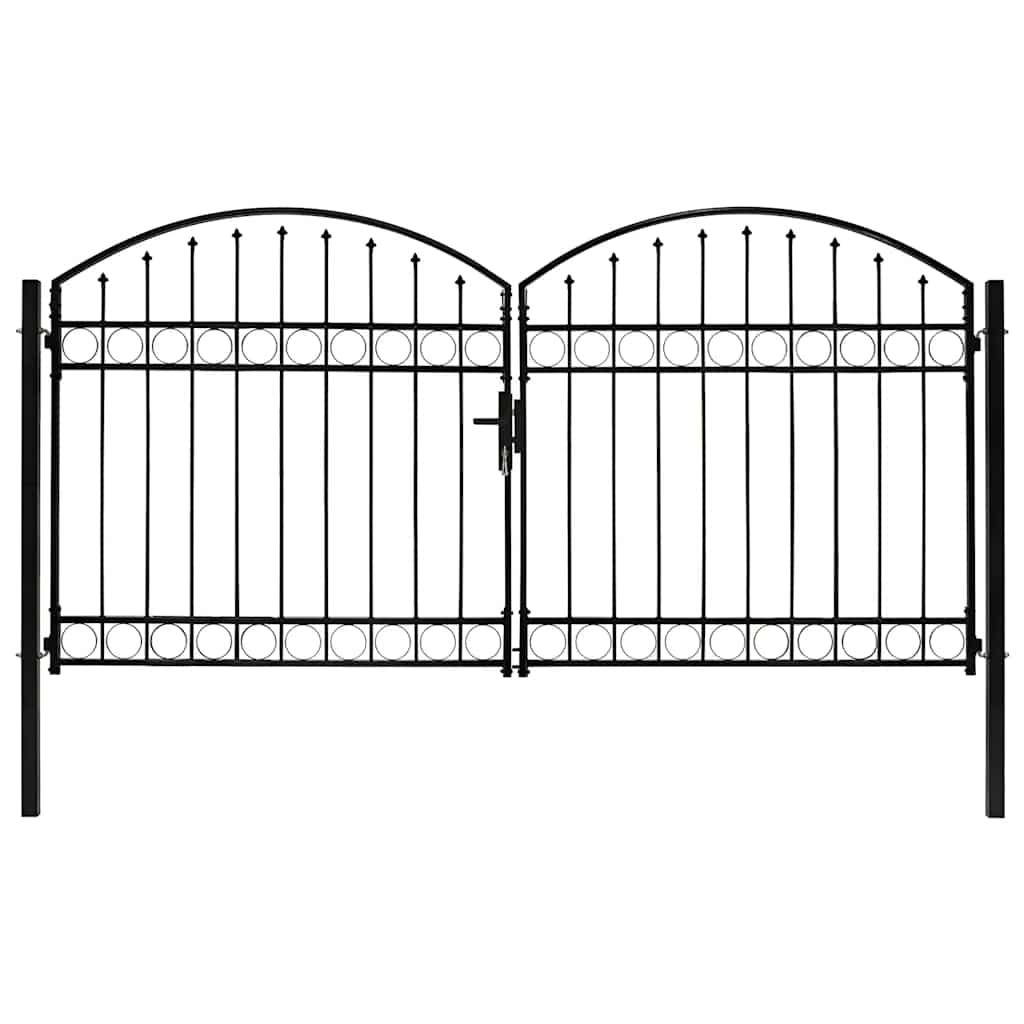 Zauntor Doppelflügel Gewölbte Spitze Stahl 300 x 150 cm Schwarz