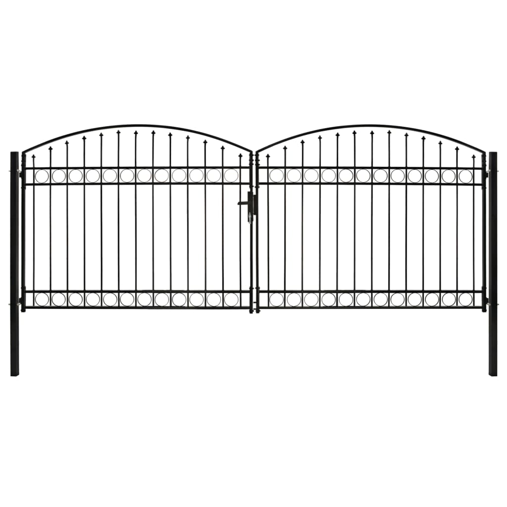 Zauntor Doppelflügel Gewölbte Spitze Stahl 400 x 175 cm Schwarz