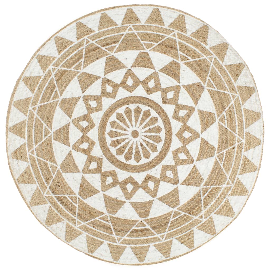 Teppich Handgefertigt Jute mit weißem Aufdruck 120 cm
