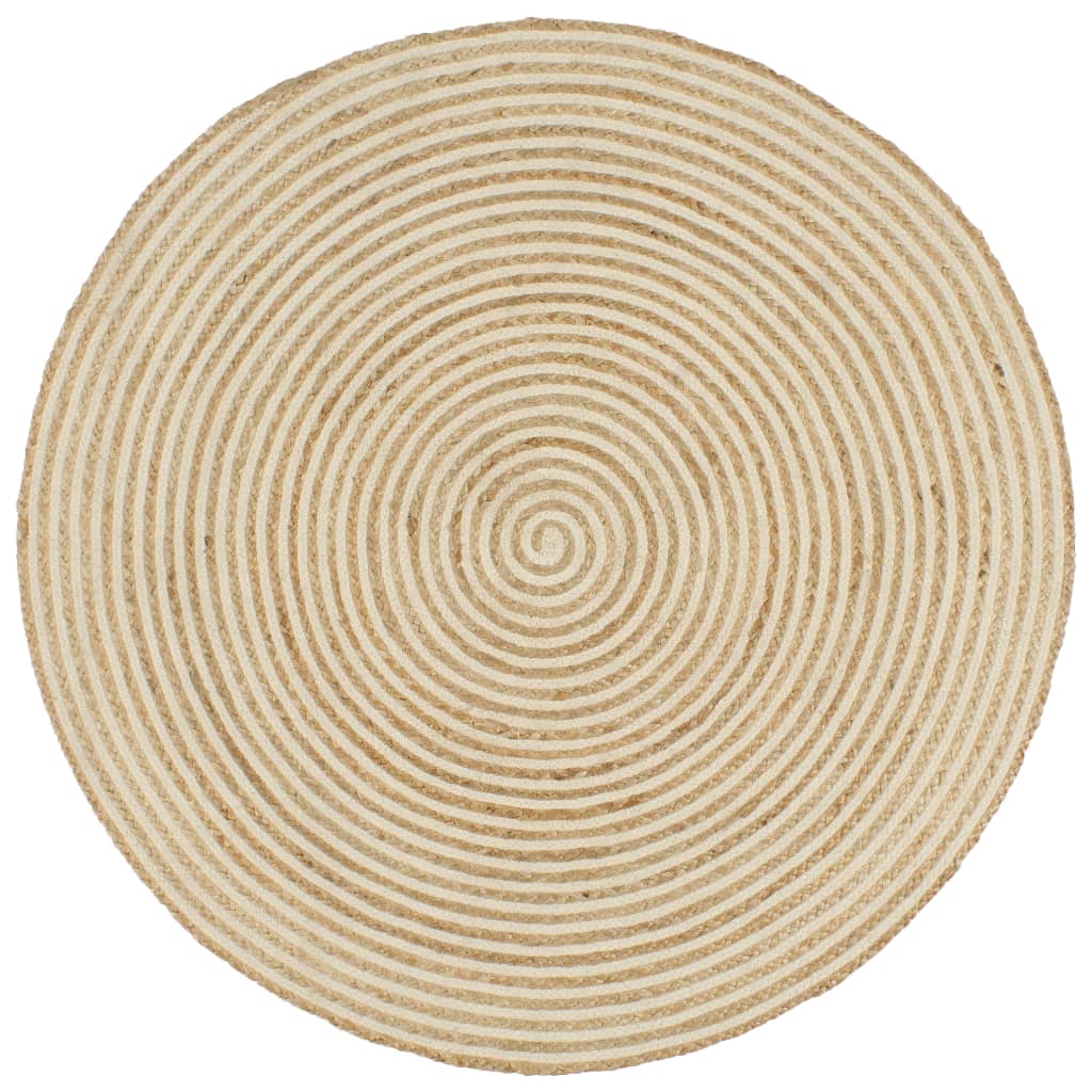 Teppich Handgefertigt Jute mit Spiralen-Design Weiß 90 cm