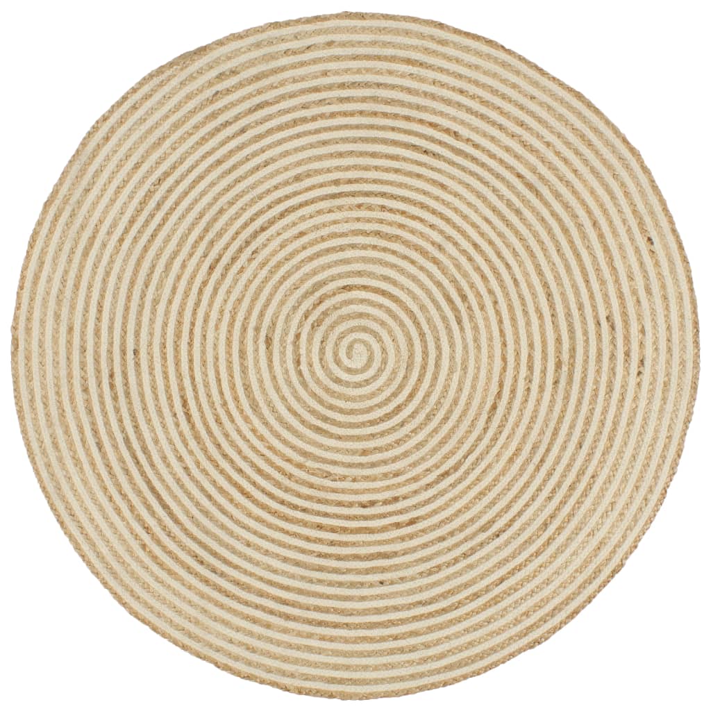Teppich Handgefertigt Jute mit Spiralen-Design Weiß 150 cm