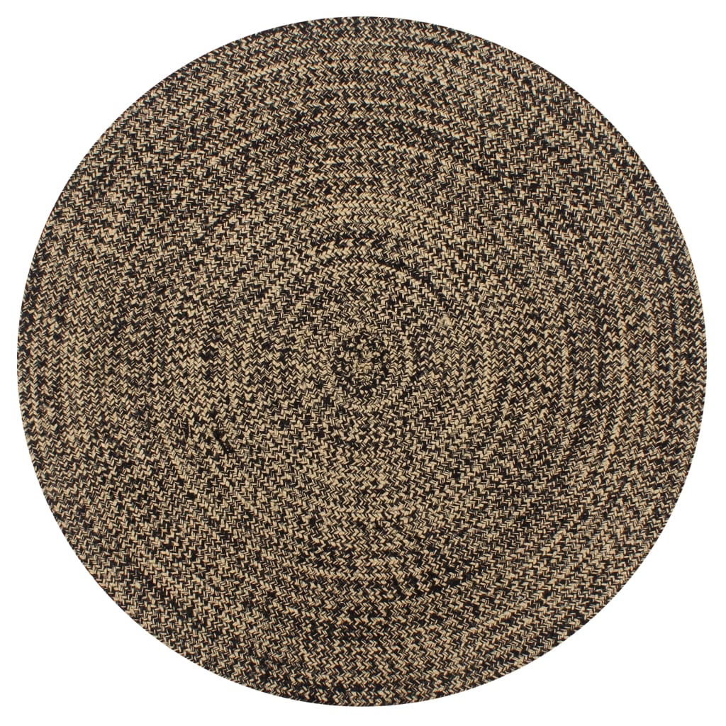 Teppich Handgefertigt Jute Schwarz und Natur 150 cm