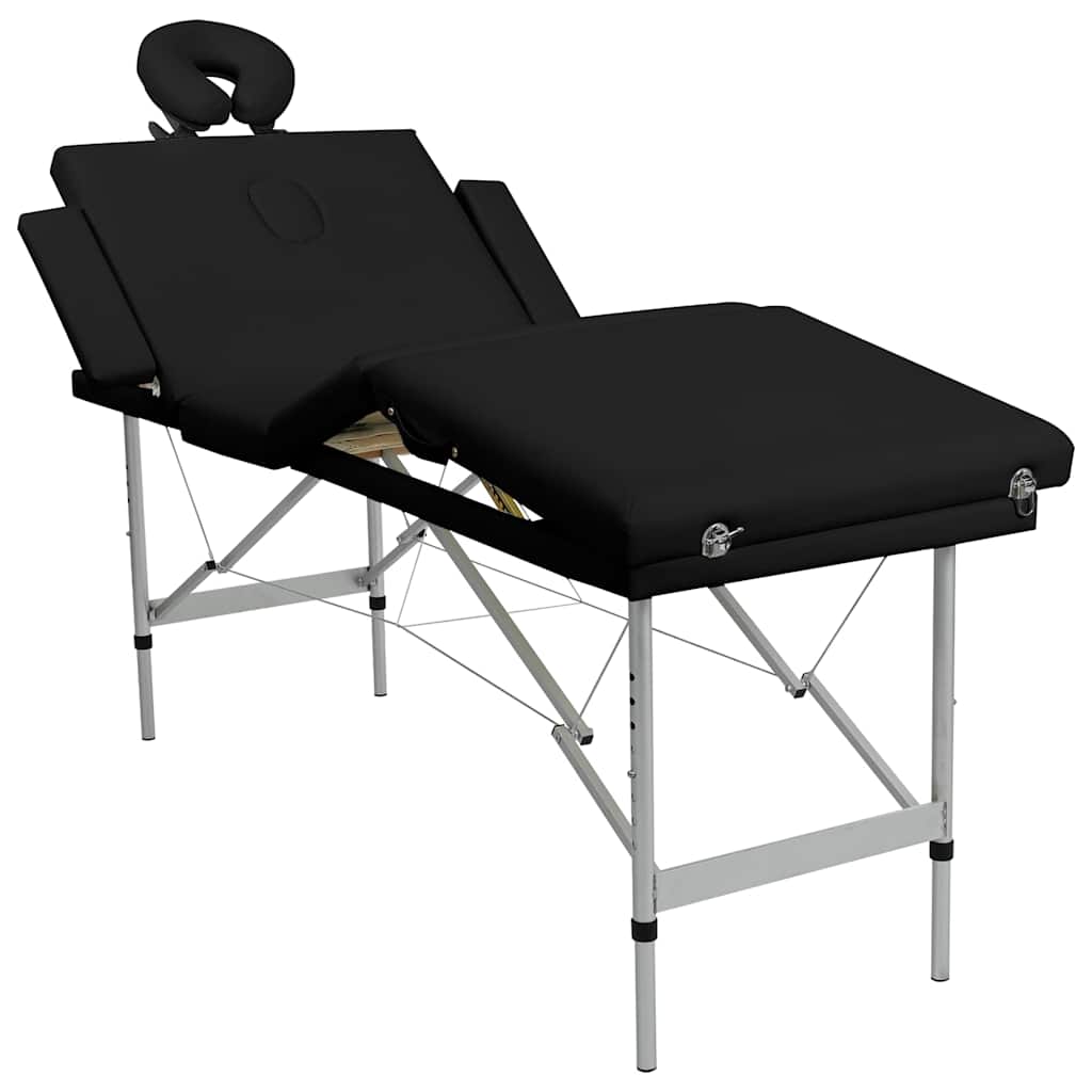 Massageliege Klappbar 4-Zonen mit Aluminiumgestell Schwarz