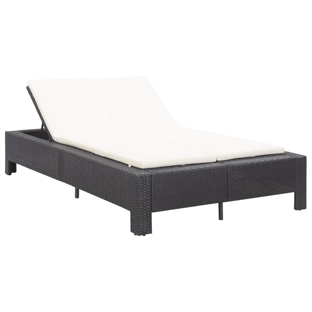 2-person sun lounger with cushion black poly rattan