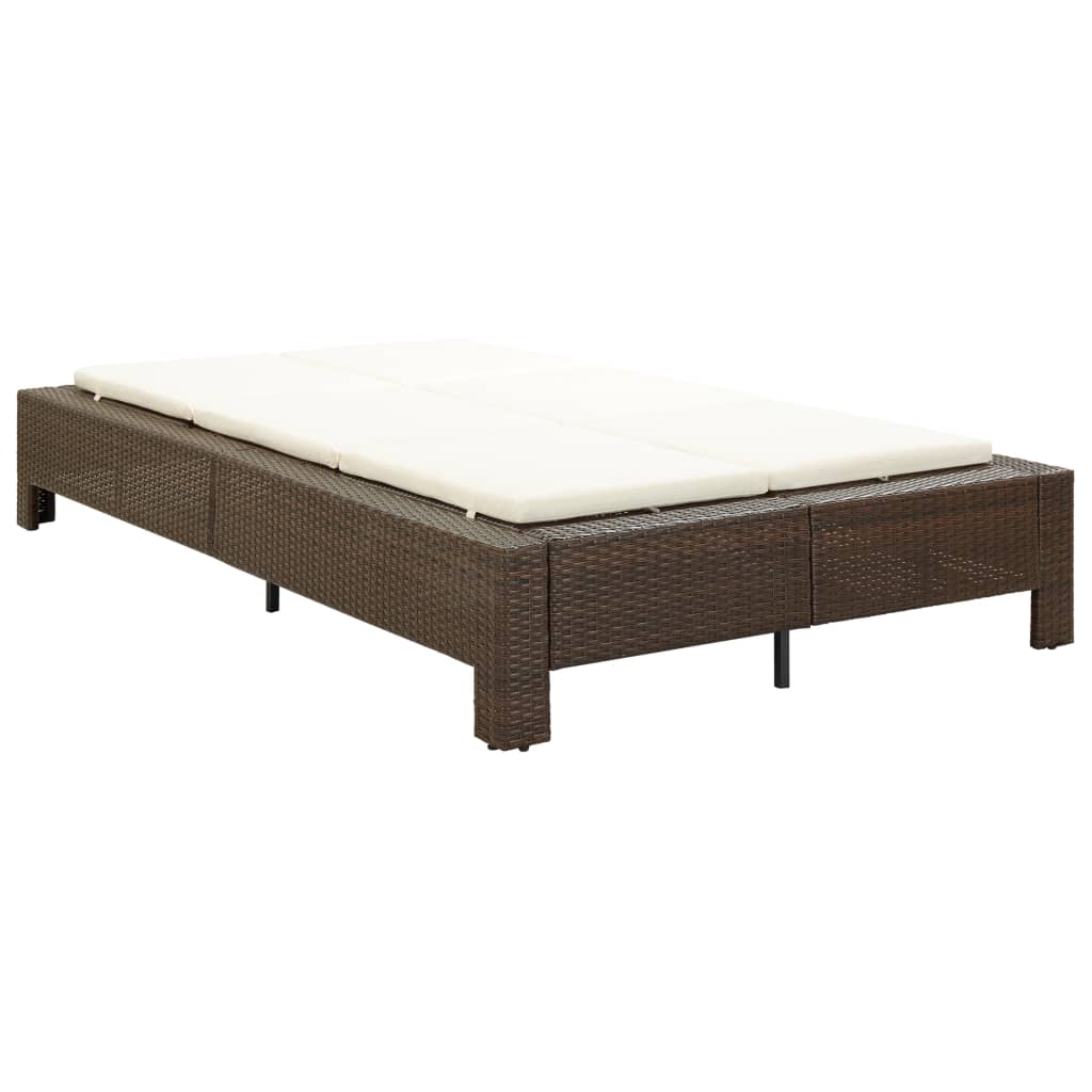 2-person sun lounger with cushion brown poly rattan