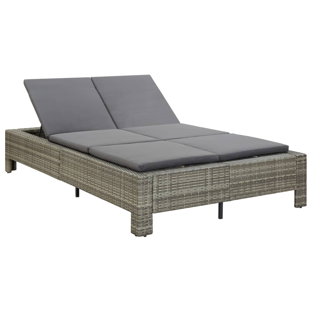 2-person sun lounger with cushion gray poly rattan