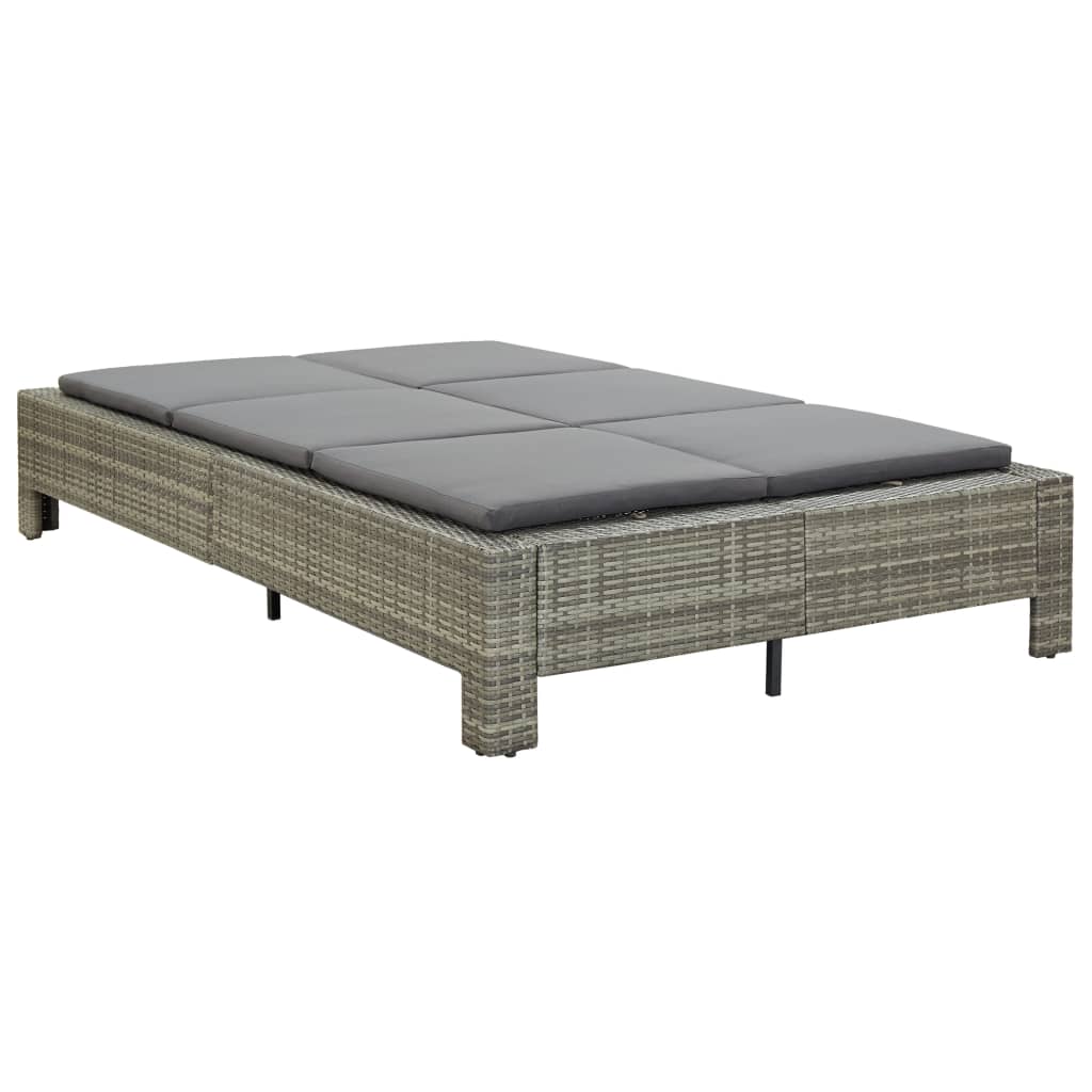 2-person sun lounger with cushion gray poly rattan