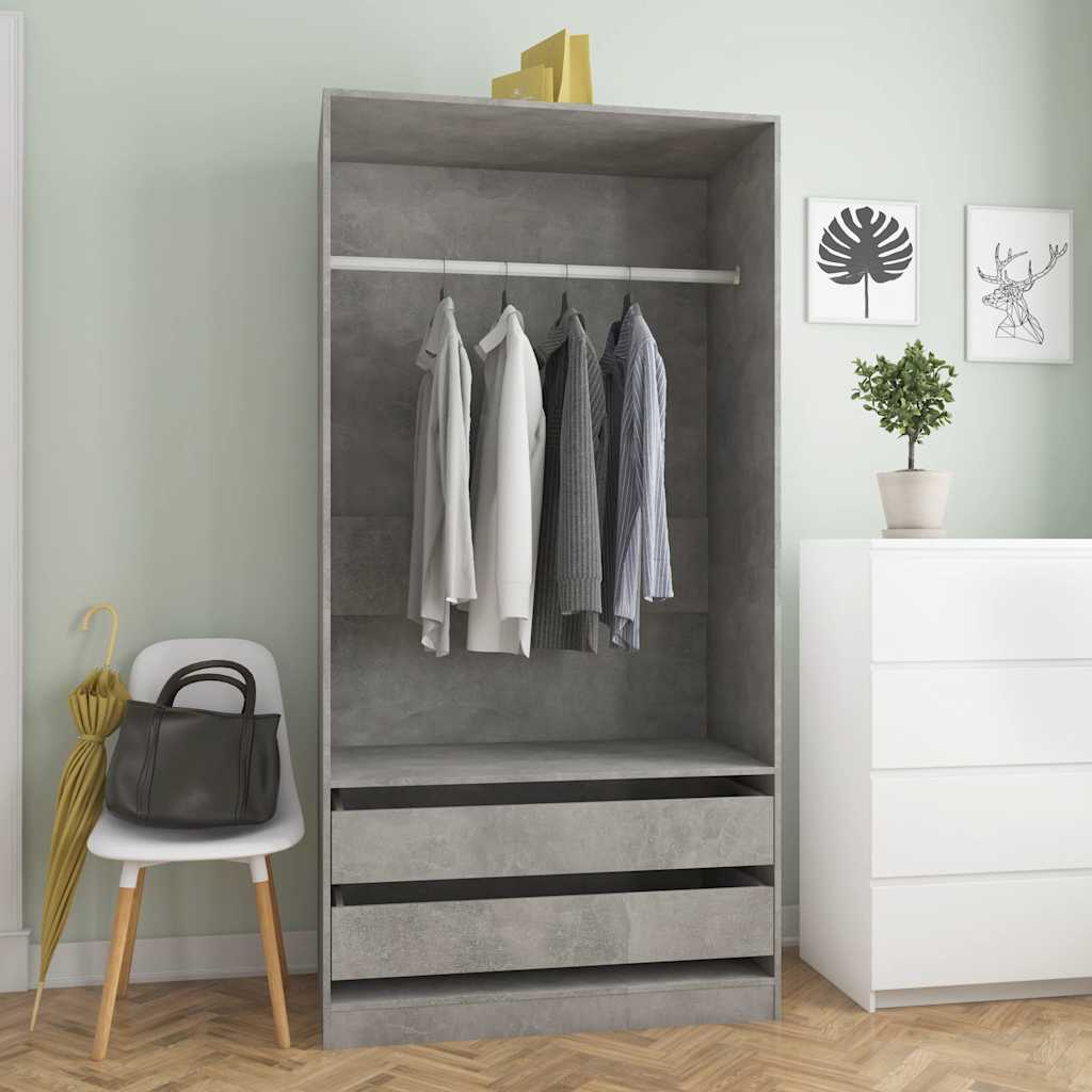Kleiderschrank Betongrau 100x50x200 cm Holzwerkstoff