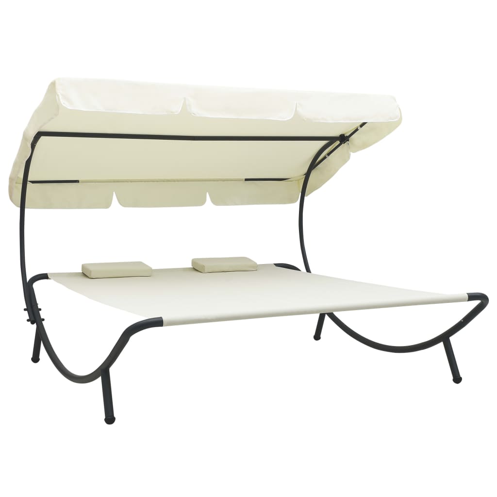 Sun lounger with sun canopy and cushion cream white