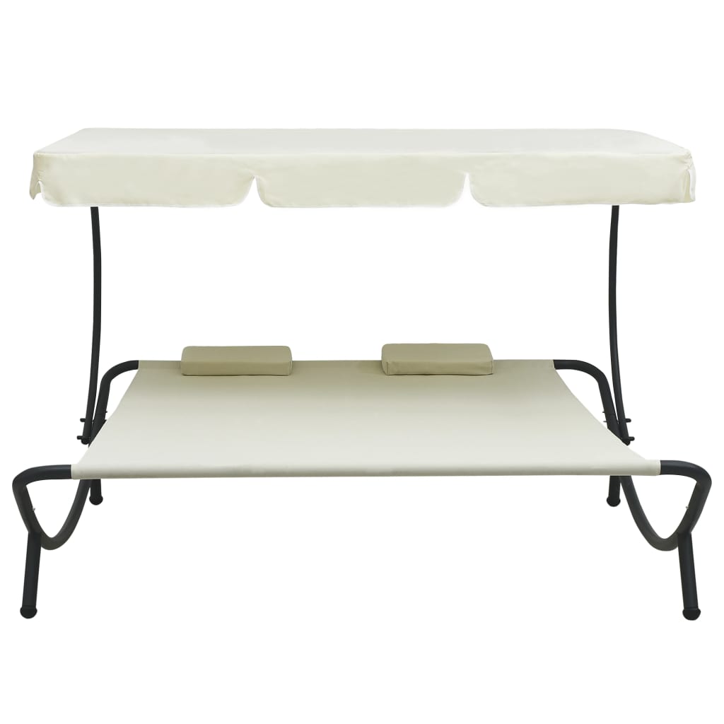 Sun lounger with sun canopy and cushion cream white