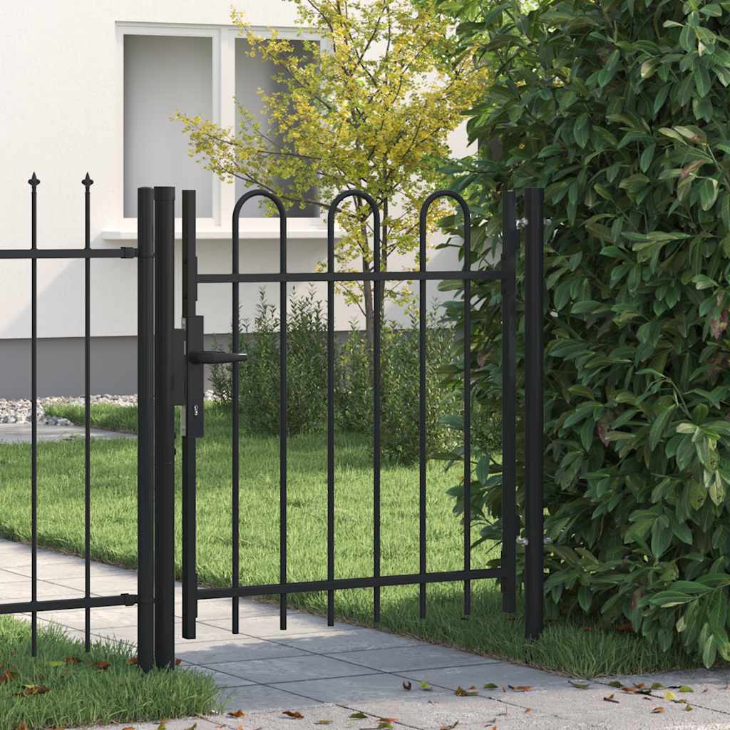 Zauntor Einzelflügel Gewölbte Spitze Stahl 1 x 1 m Schwarz
