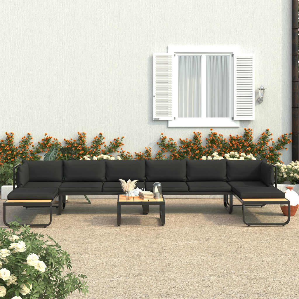 5-piece garden corner sofa set with cushions made of aluminum and WPC