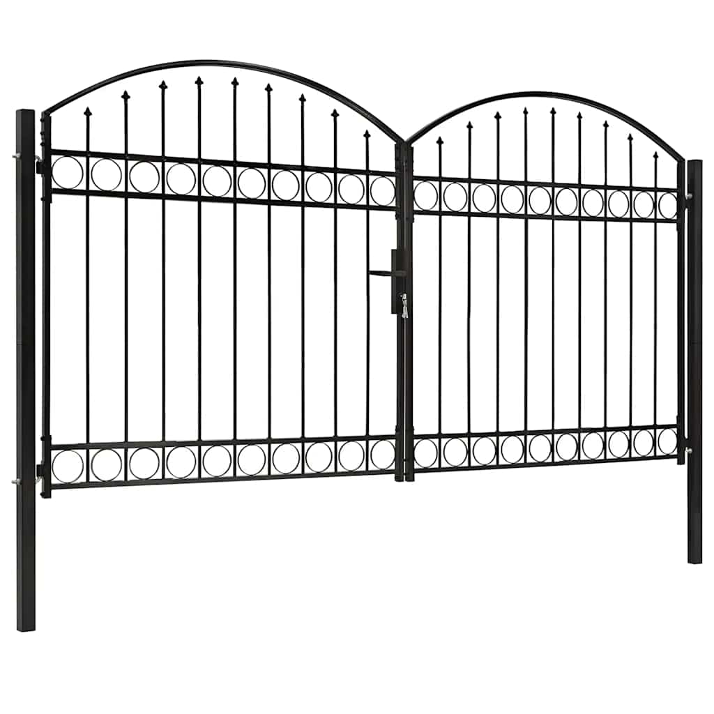 Zauntor Doppelflügel Gewölbte Spitze Stahl 300x175 cm Schwarz