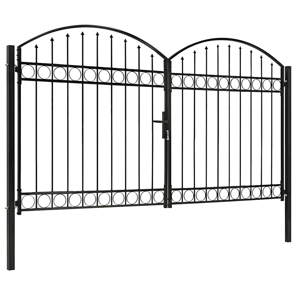 Zauntor Doppelflügel Gewölbte Spitze Stahl 300x200 cm Schwarz