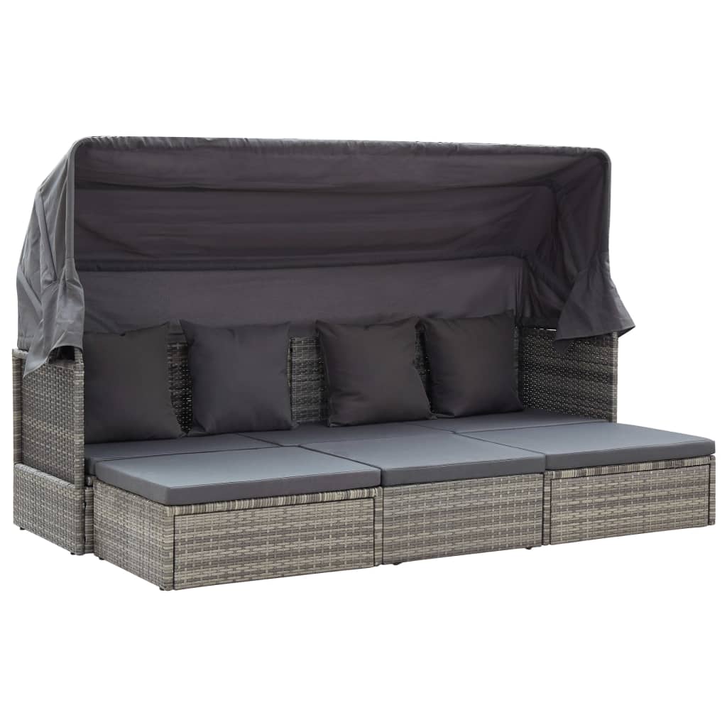 Garden Sun Island with Roof Grey Shades Poly Rattan