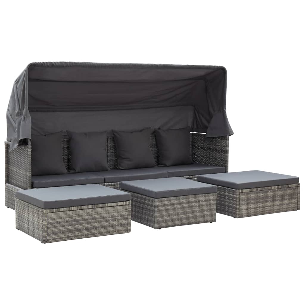 Garden Sun Island with Roof Grey Shades Poly Rattan