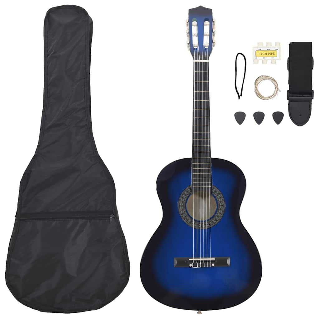 8-tlg. Klassikgitarren-Set für Anfänger Blau 3/4 36"