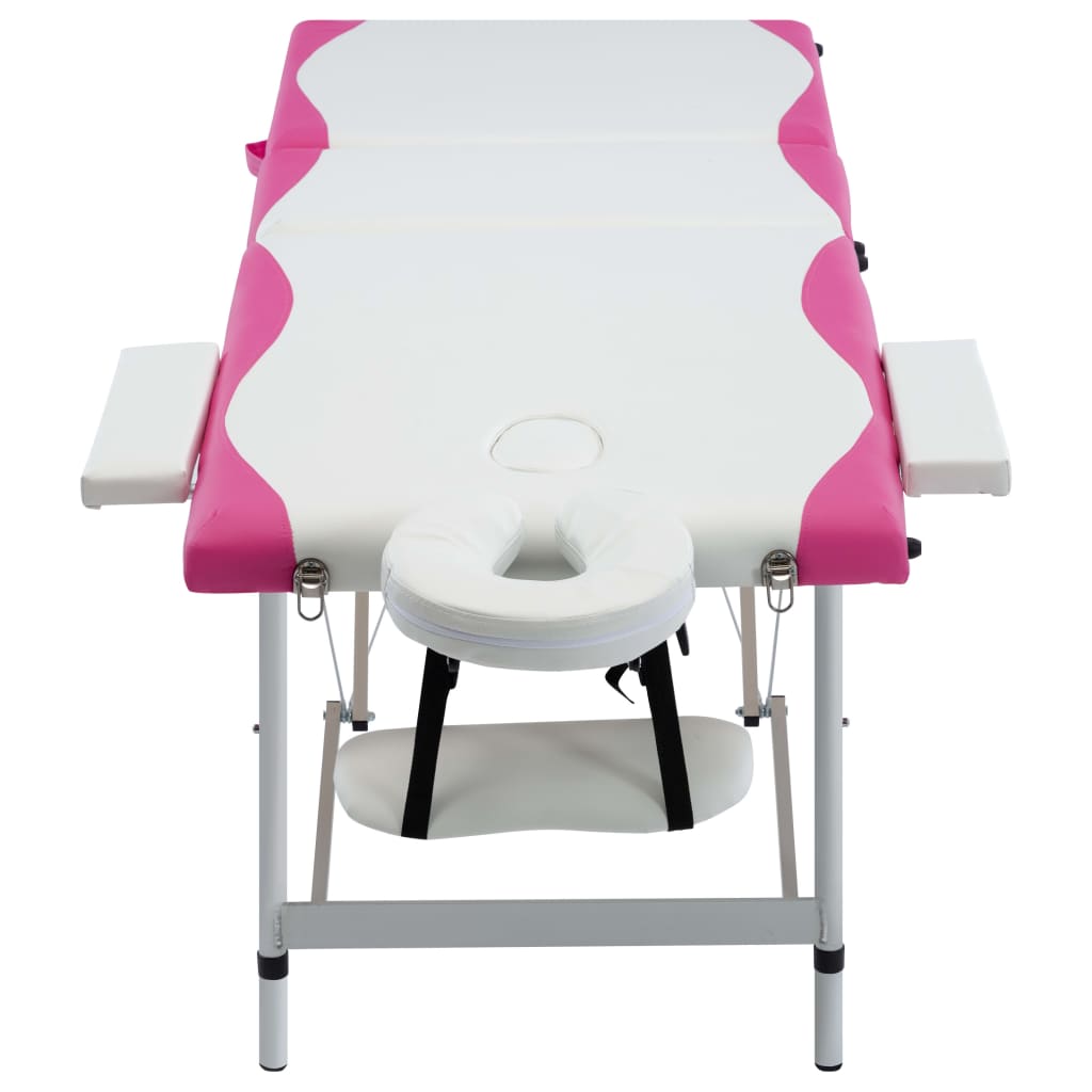 Massageliege Klappbar 3-Zonen Aluminiumgestell Weiß und Rosa