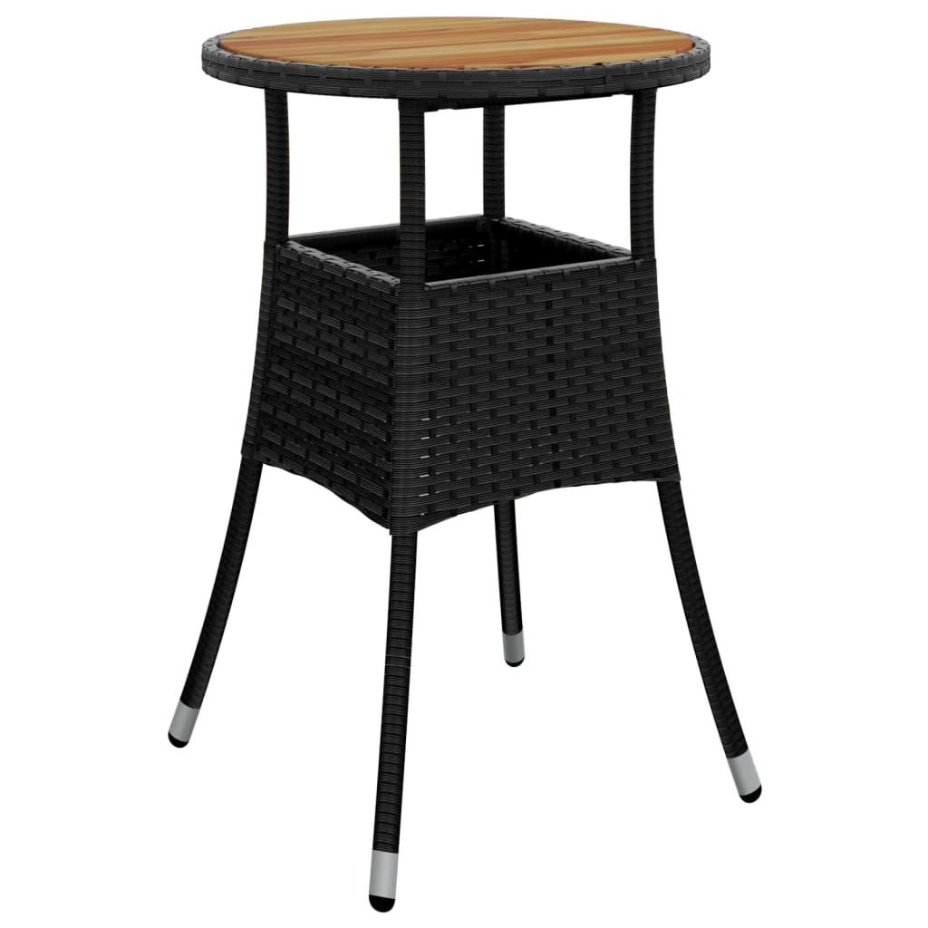 Gartentisch Ø60x75 cm Akazienholz und Poly Rattan Schwarz