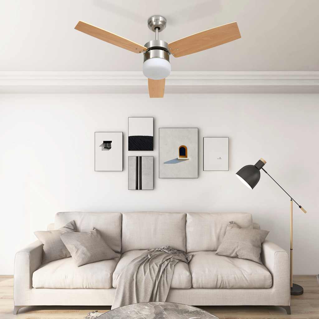 Deckenventilator mit Licht und Fernbedienung 108 cm Hellbraun