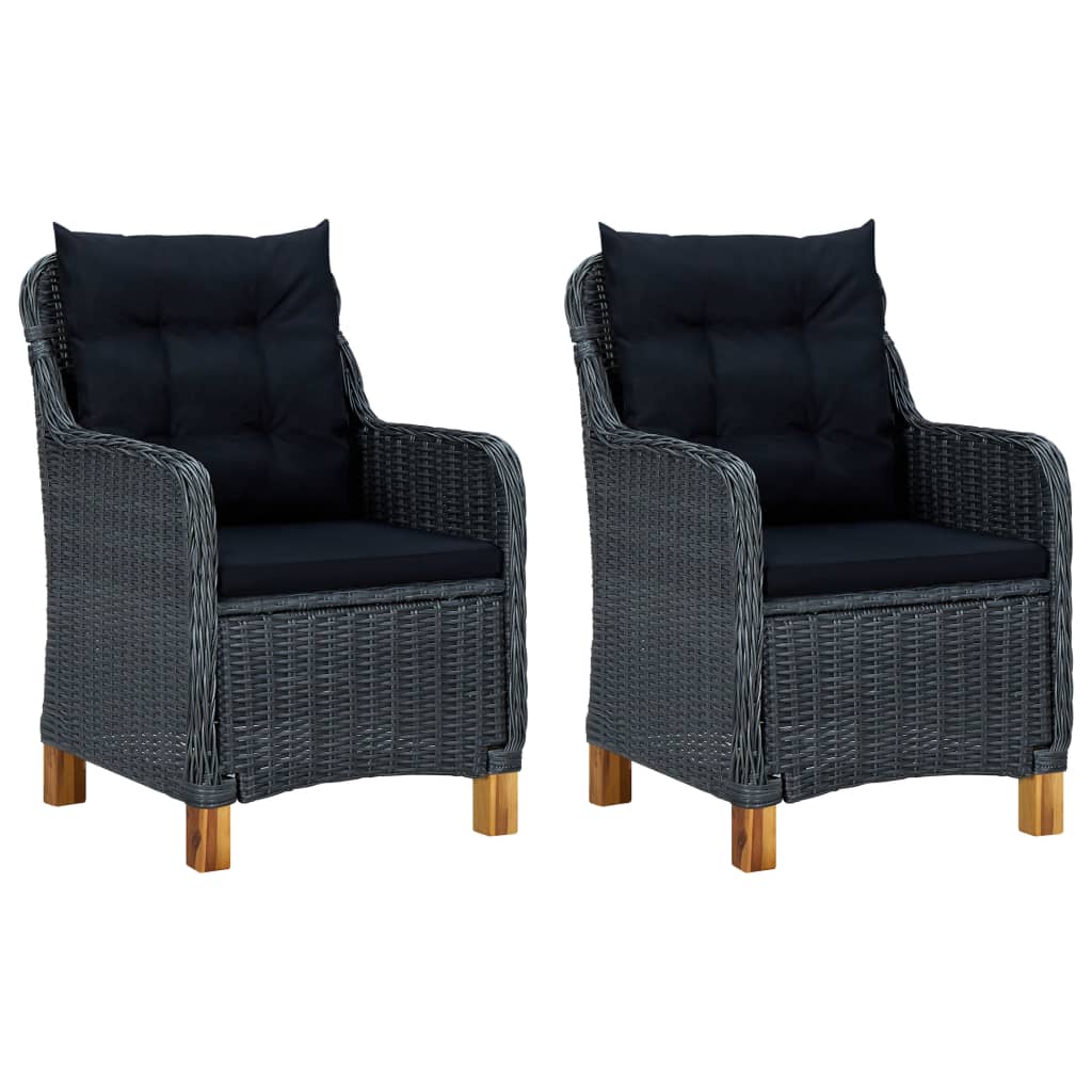 Garden chairs with cushions, 2 pieces, poly rattan, dark grey