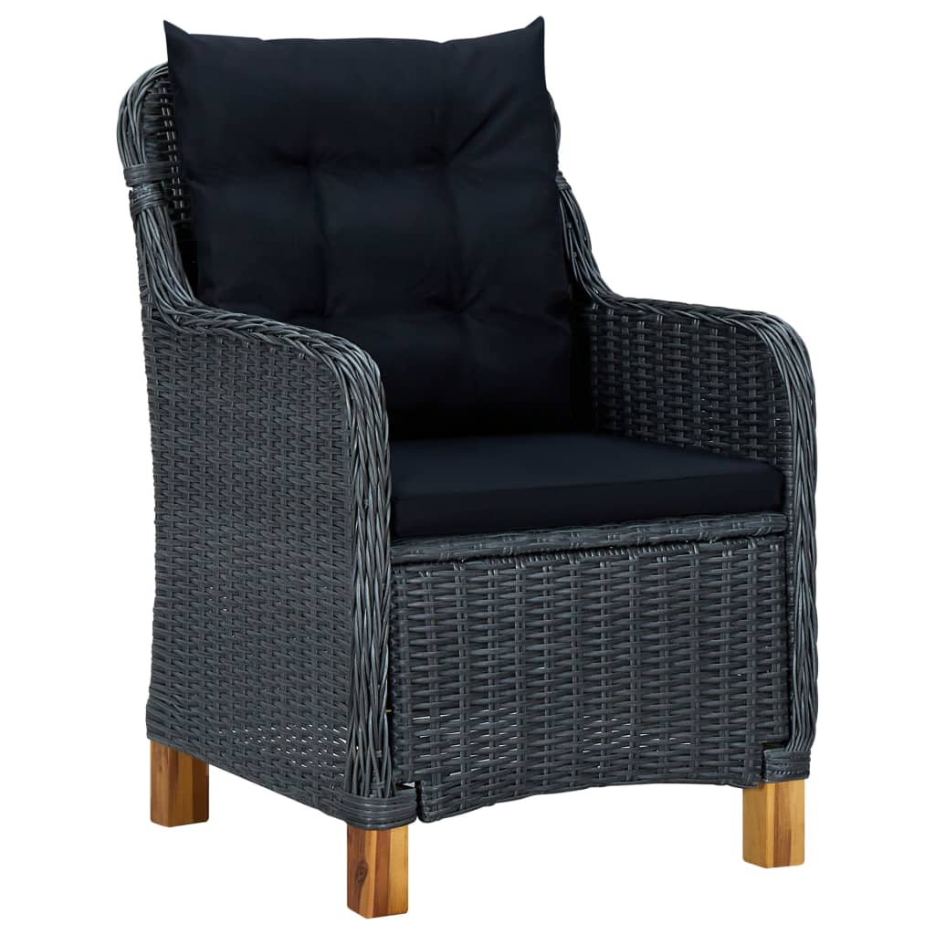 Garden chairs with cushions, 2 pieces, poly rattan, dark grey