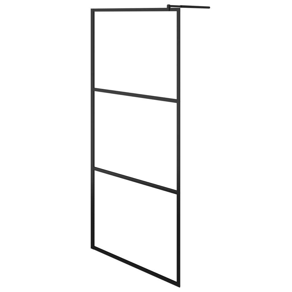 Shower screen for walk-in showers, tempered clear glass, black, 80x195 cm
