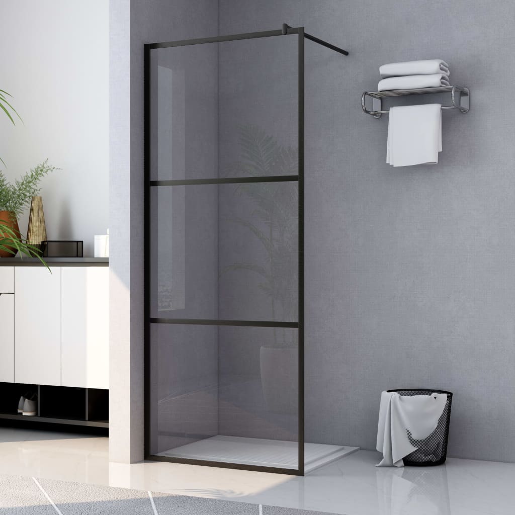 Shower screen for walk-in shower ESG clear glass black 115x195 cm