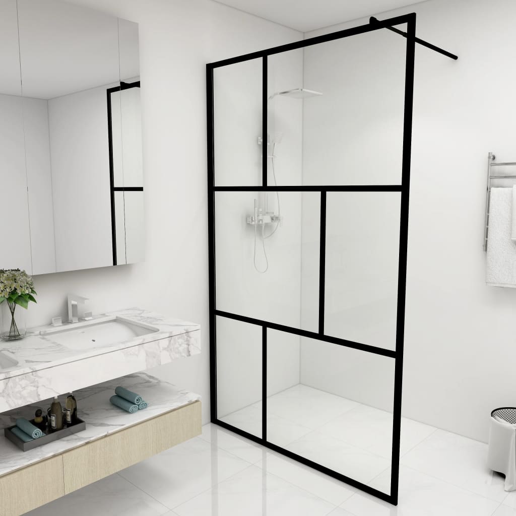 Shower screen for walk-in showers with tempered glass black 115x195 cm