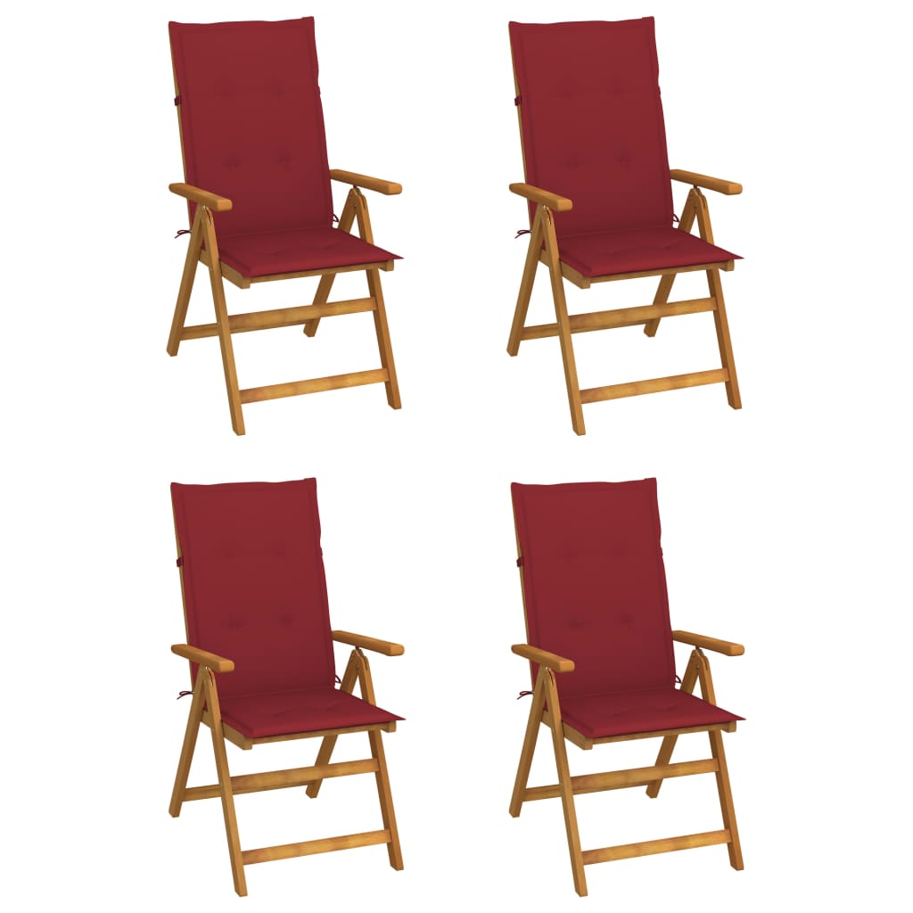 High-back adjustable 4 pieces with cushions solid acacia wood