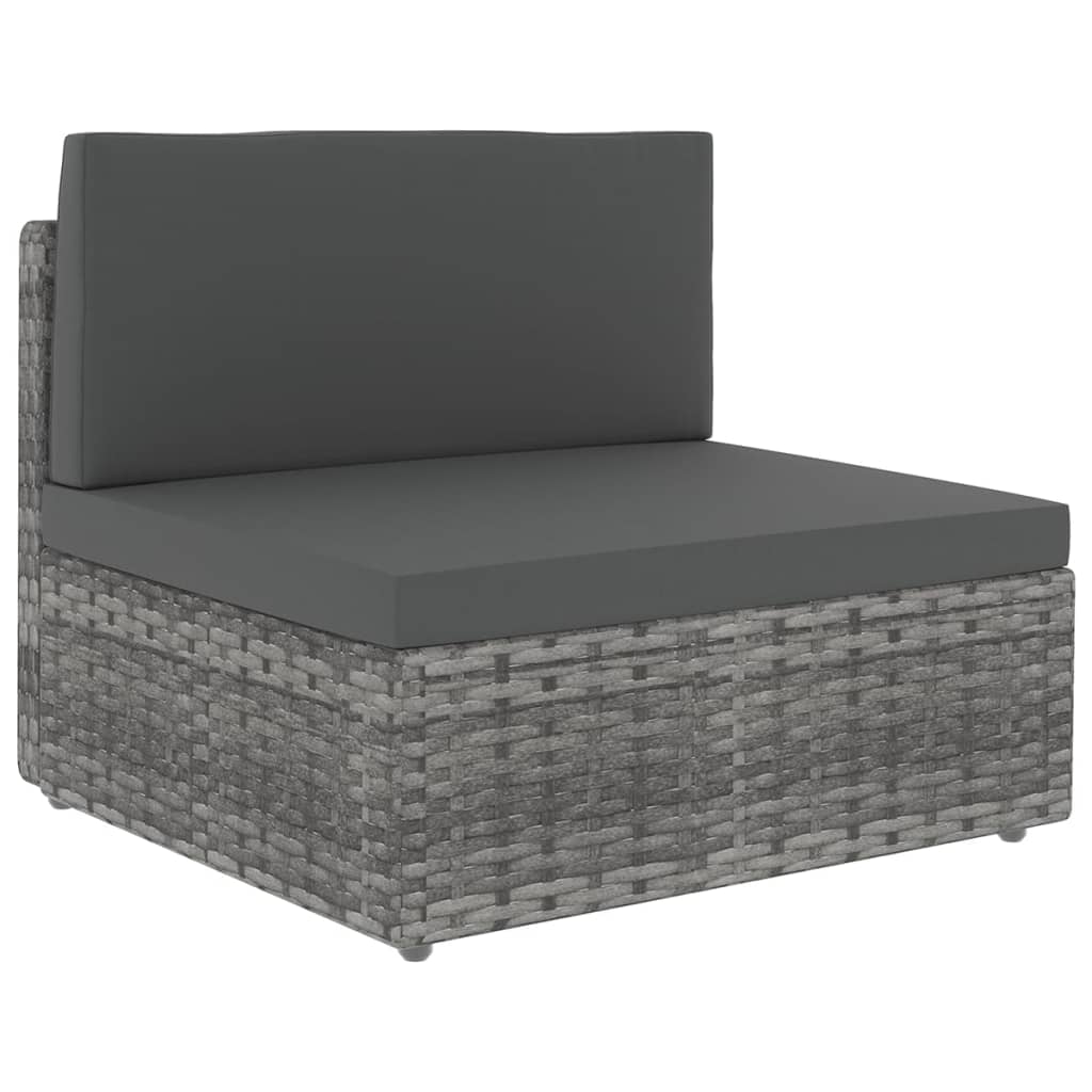 5-tlg. Garten-Lounge-Set mit Kissen Grau Poly Rattan