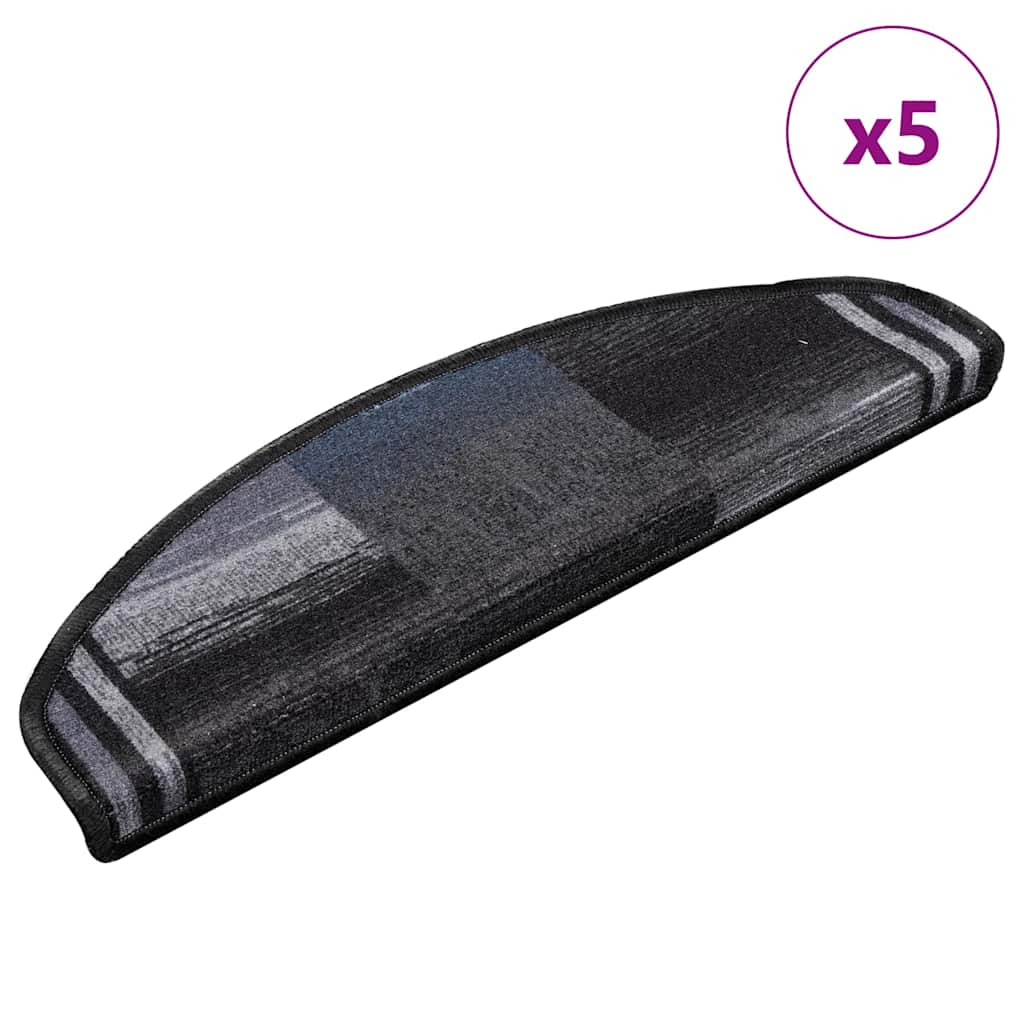 Self-adhesive stair mats, 5 pieces, 65 x 21 x 4 cm, black and grey