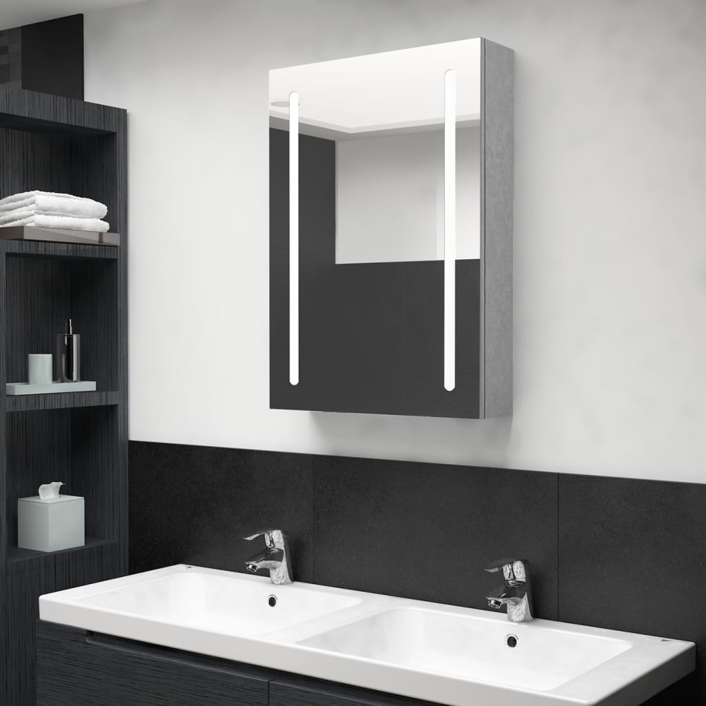 LED mirror cabinet for the bathroom, concrete grey, 50 x 13 x 70 cm