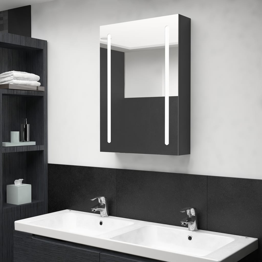 LED mirror cabinet for the bathroom, glossy black, 50 x 13 x 70 cm