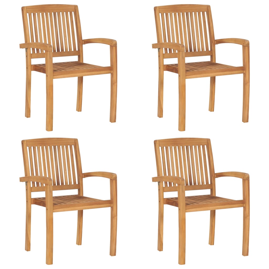 Stackable garden chairs with cushions, 4 pieces, solid teak wood