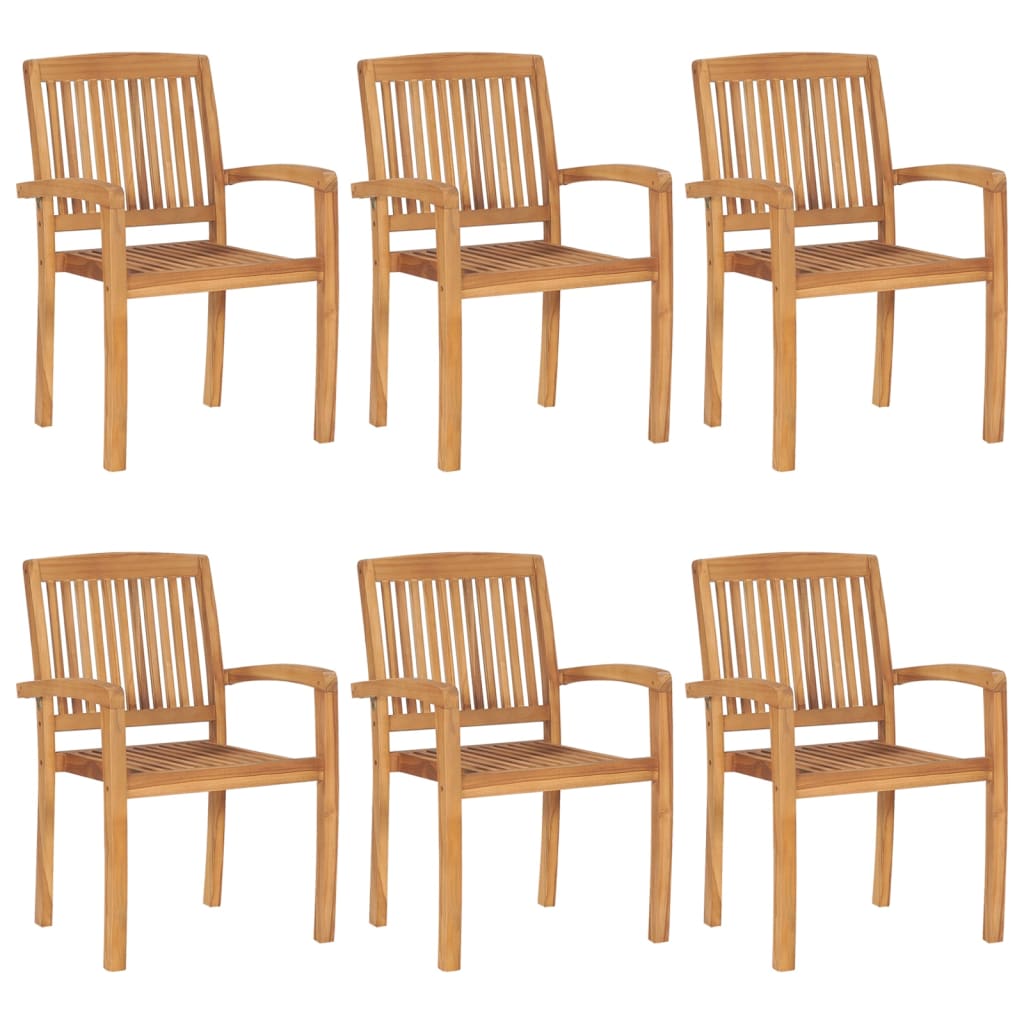 Stackable garden chairs with cushions, 6 pieces, solid teak wood