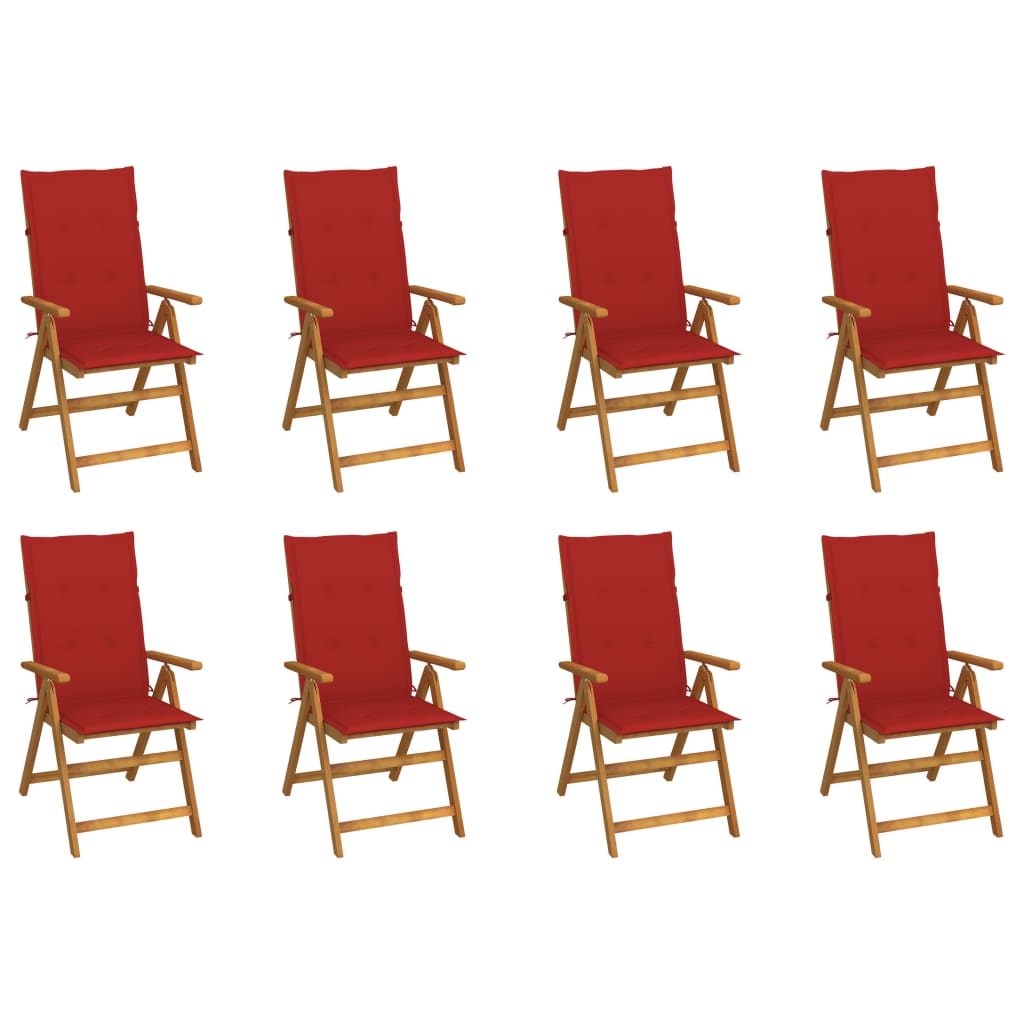 Folding garden chairs with cushions 8 pcs. Solid acacia wood
