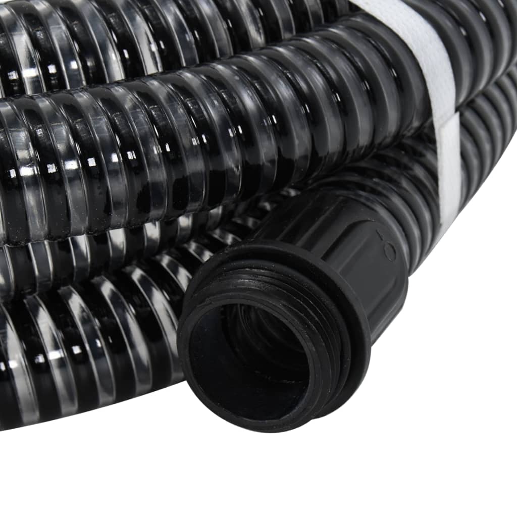 Saugschlauch mit Messing-Anschlüssen Schwarz 1,1" 15 m PVC