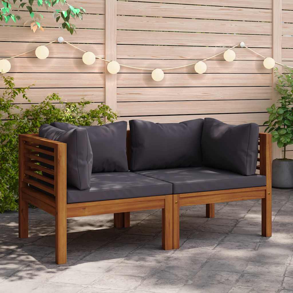 Corner sofas 2 pcs. with dark grey cushions solid teak wood