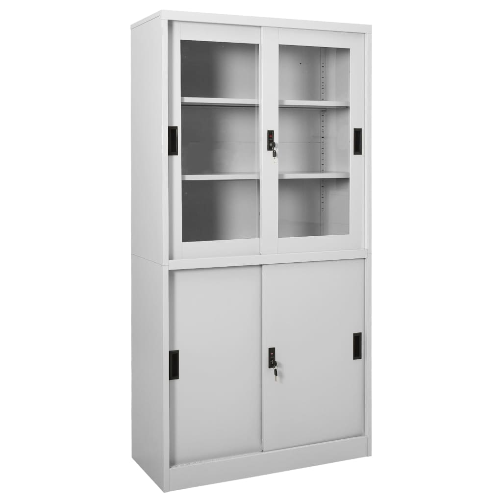Office cabinet with sliding door light grey 90x40x180 cm steel