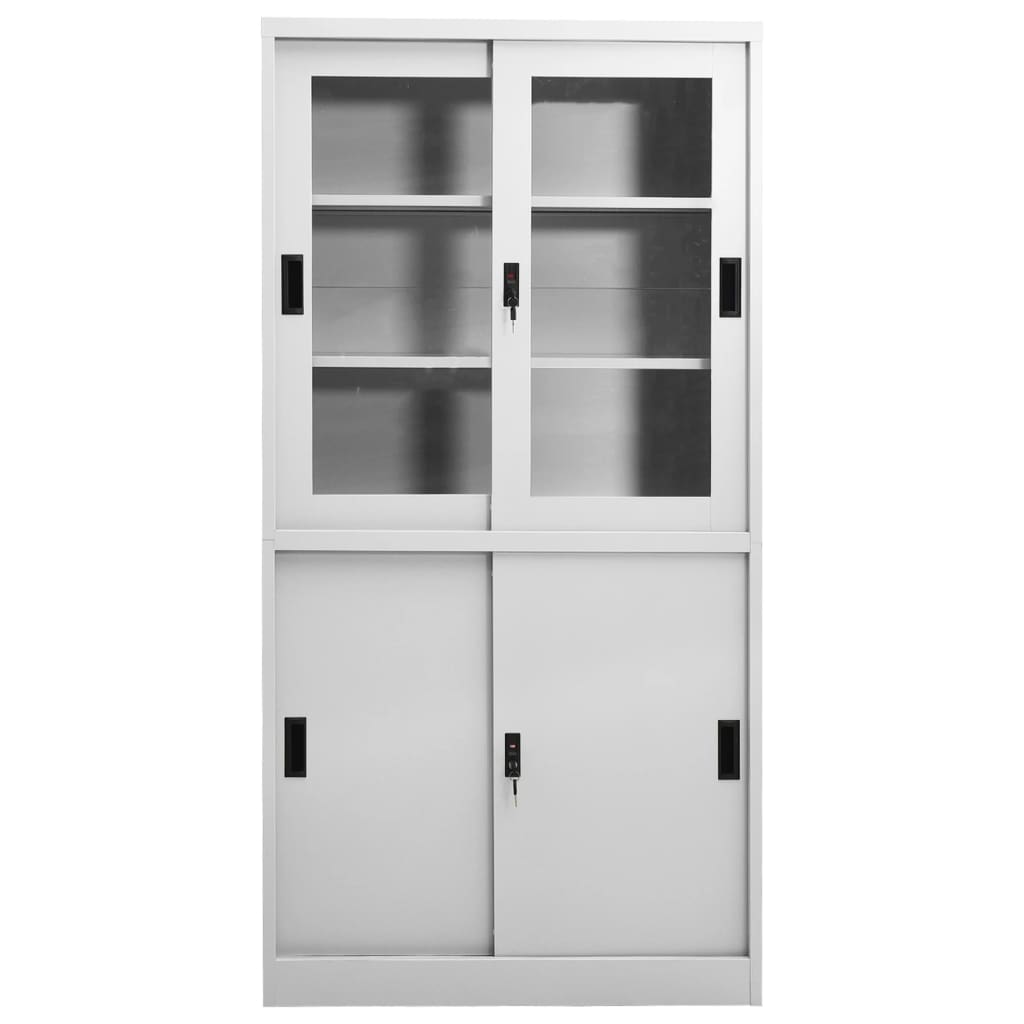 Office cabinet with sliding door light grey 90x40x180 cm steel