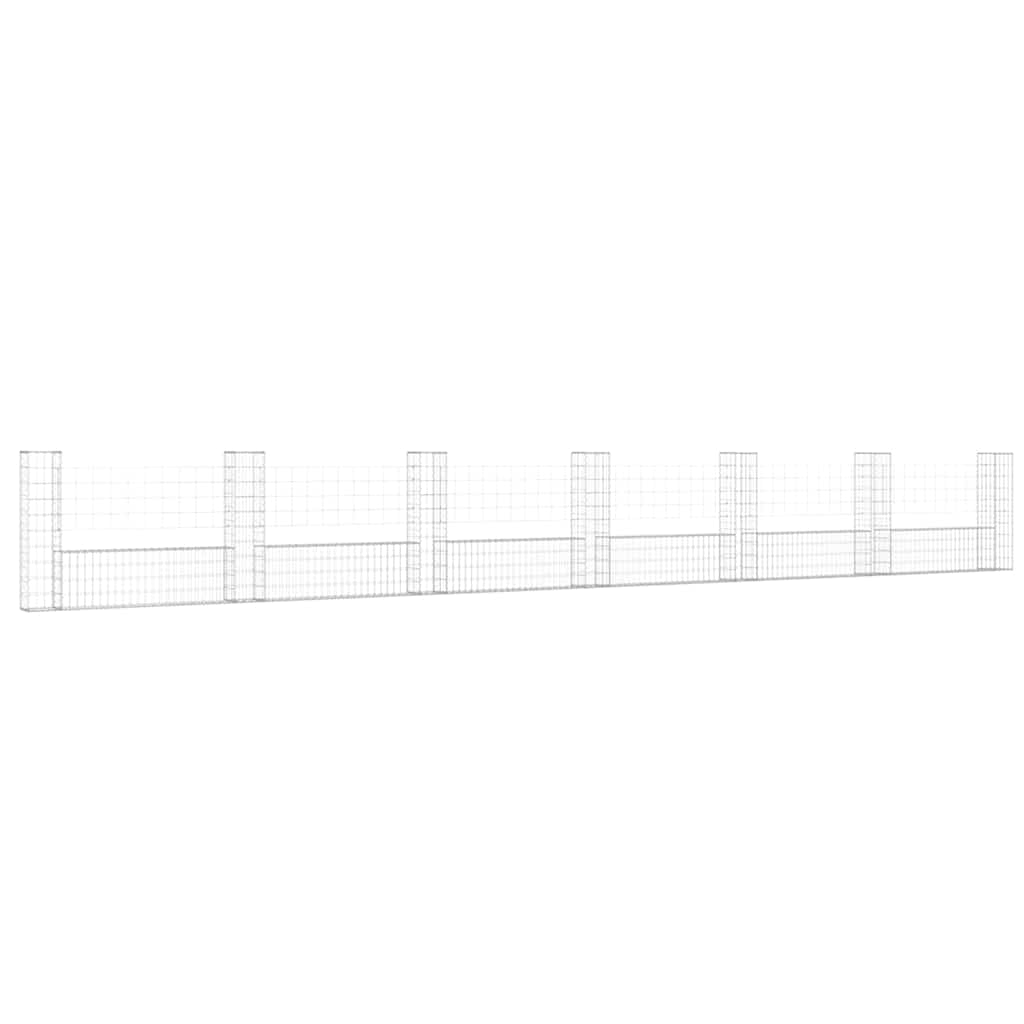 Gabionenkorb U-Form mit 7 Säulen Eisen 740x20x100 cm