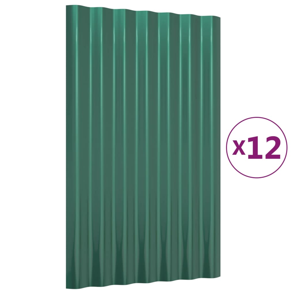 Dachpaneele 12 Stk. Verzinkter Stahl Grün 60x36 cm