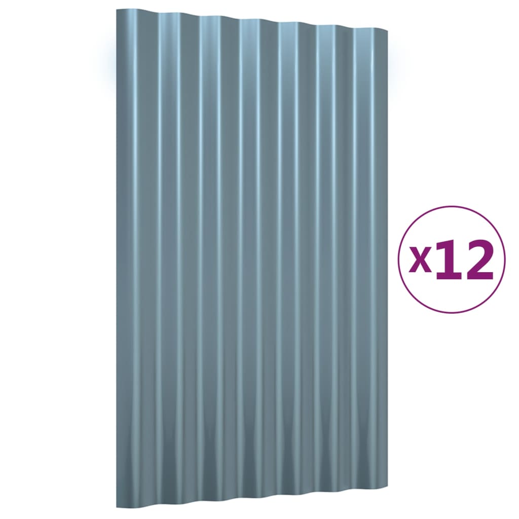 Dachpaneele 12 Stk. Verzinkter Stahl Grau 60x36 cm