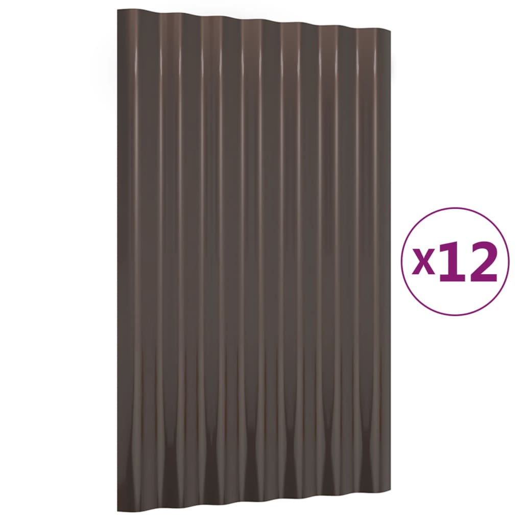 Dachpaneele 12 Stk. Verzinkter Stahl Braun 60x36 cm